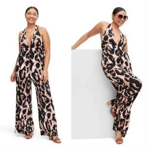 Plus size Halter Leopard Jumpsuit